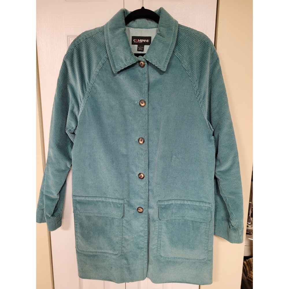 Ellen Tracy Corduroy Ladies Sz L‎ Button Front Cool Green Coat MSRP 258$